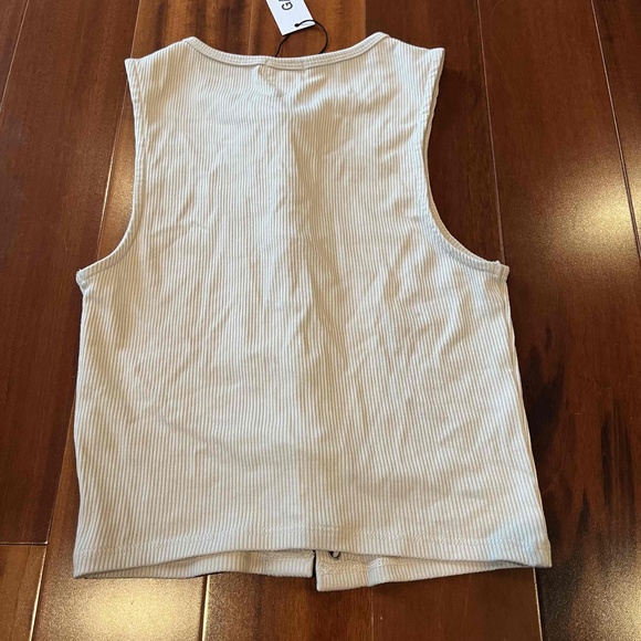 New NWT GARAGE Ribbed Lace Up Muscle Tank Top Haut‎ Pebble Gray Sleeveless Sz XS - Picture 3 of 6